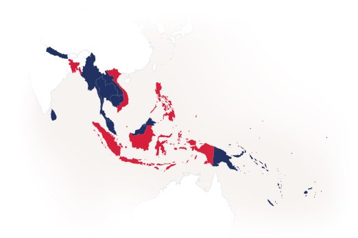 ADI impact investment map of South Asia, Southeast Asia, and the Pacific.